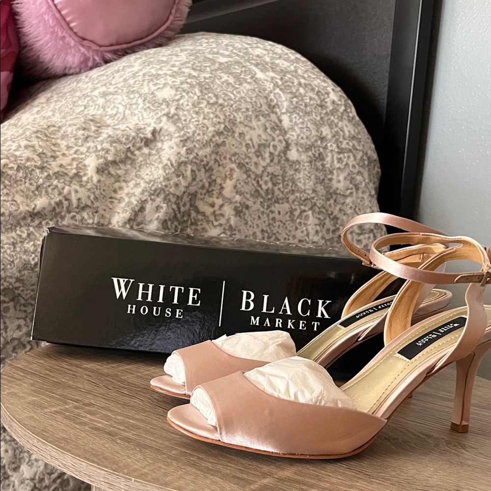 White House Black Market Nude Satin Heels
